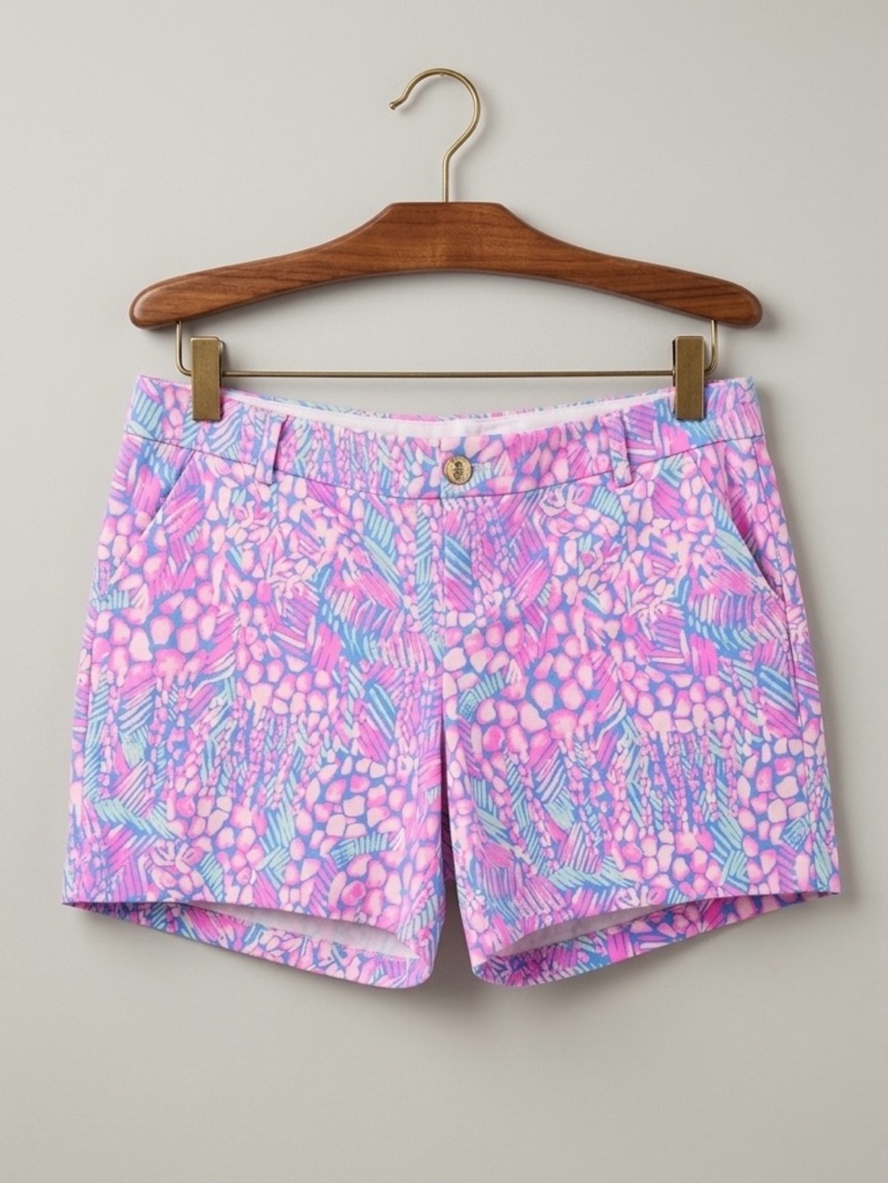 Lilly Pulitzer 7” Jayne Knit Shorts High Altitude Print Pink Sorbet Size 14